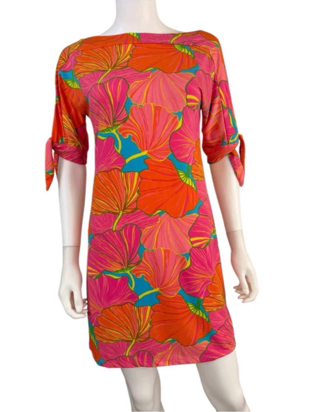Trina Turk Floral Shift Dress Women’s XL Pink Orange Tropical Designer Resort - Picture 2 of 6